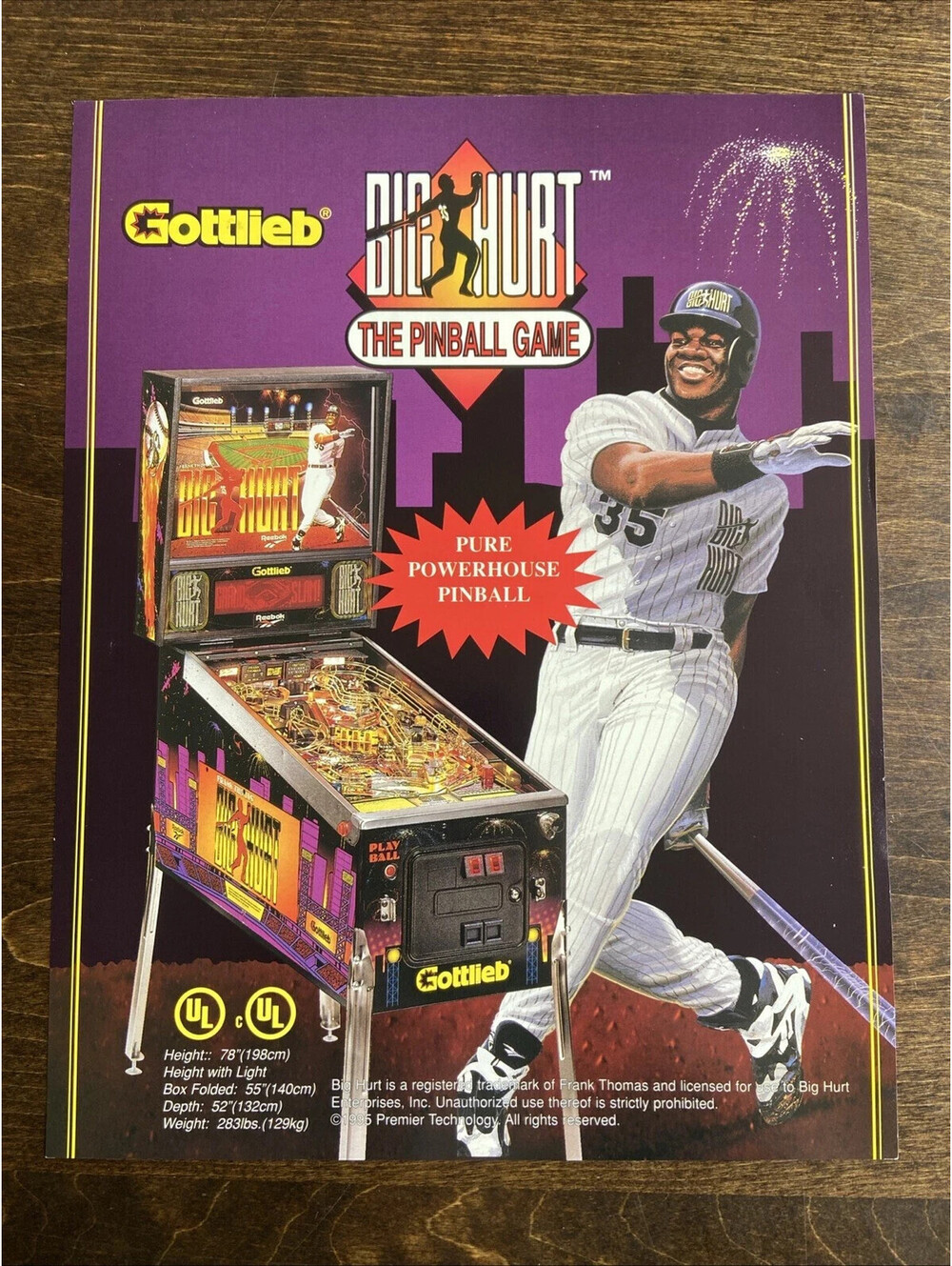 Frank Thomas Big Hurt Pinball Machine FLYER Original Promo Insert Gottlieb 1995